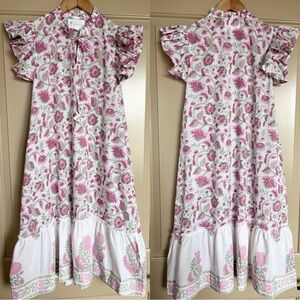 ISLAPAYAL Cotton Floral Printed Flutter Sleeve Midi Dress XS